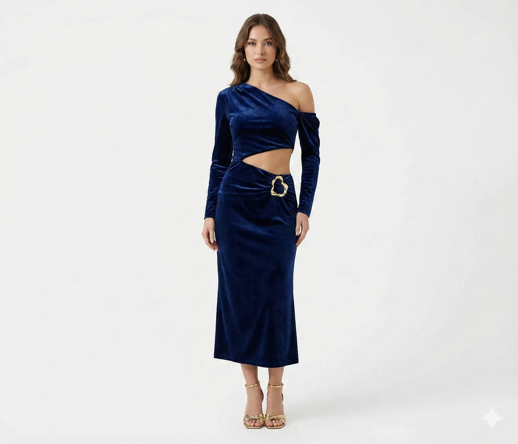 The Velvet Asymmetric Buckle Dress