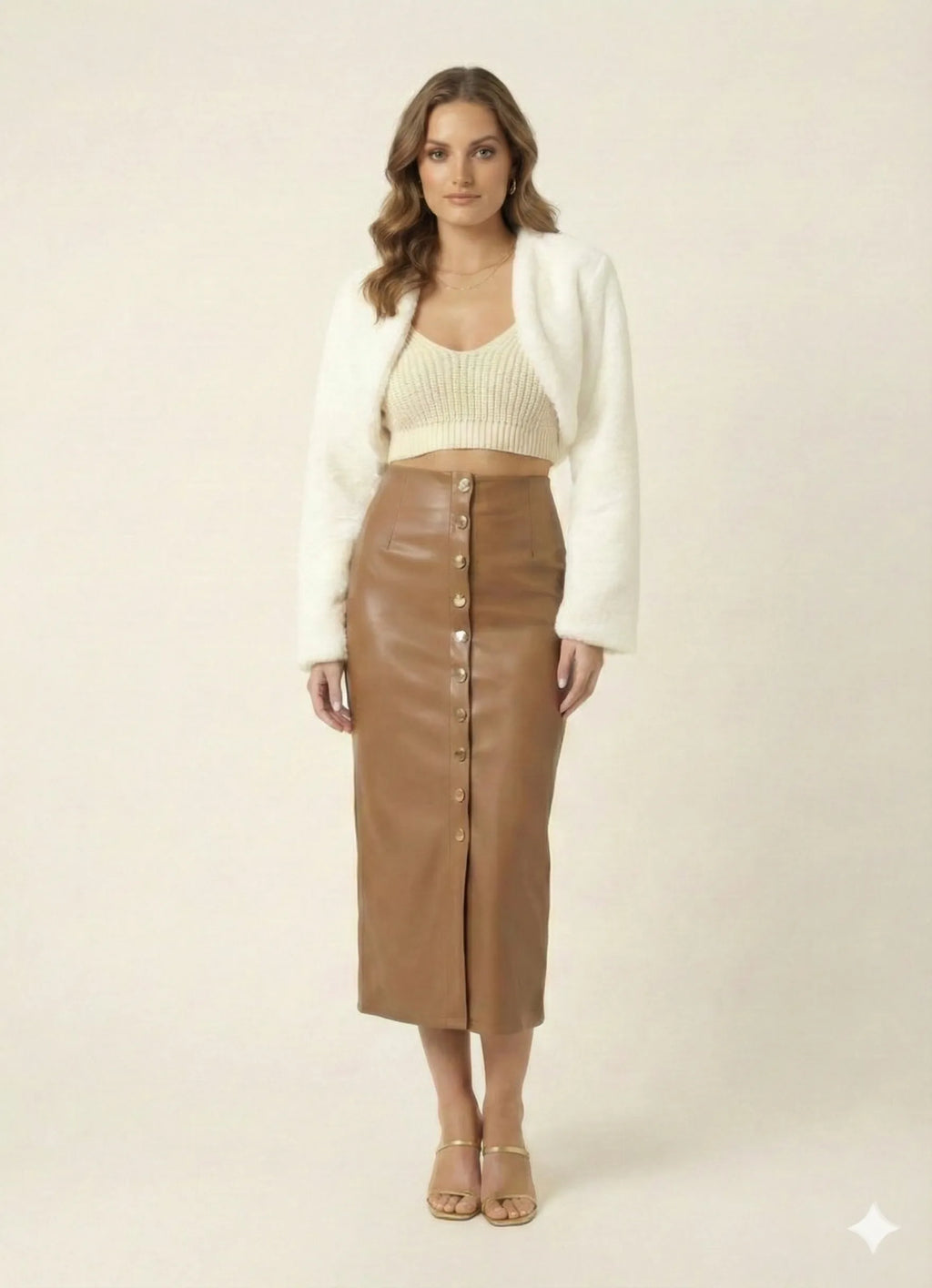 The Gilded Button Midi Skirt