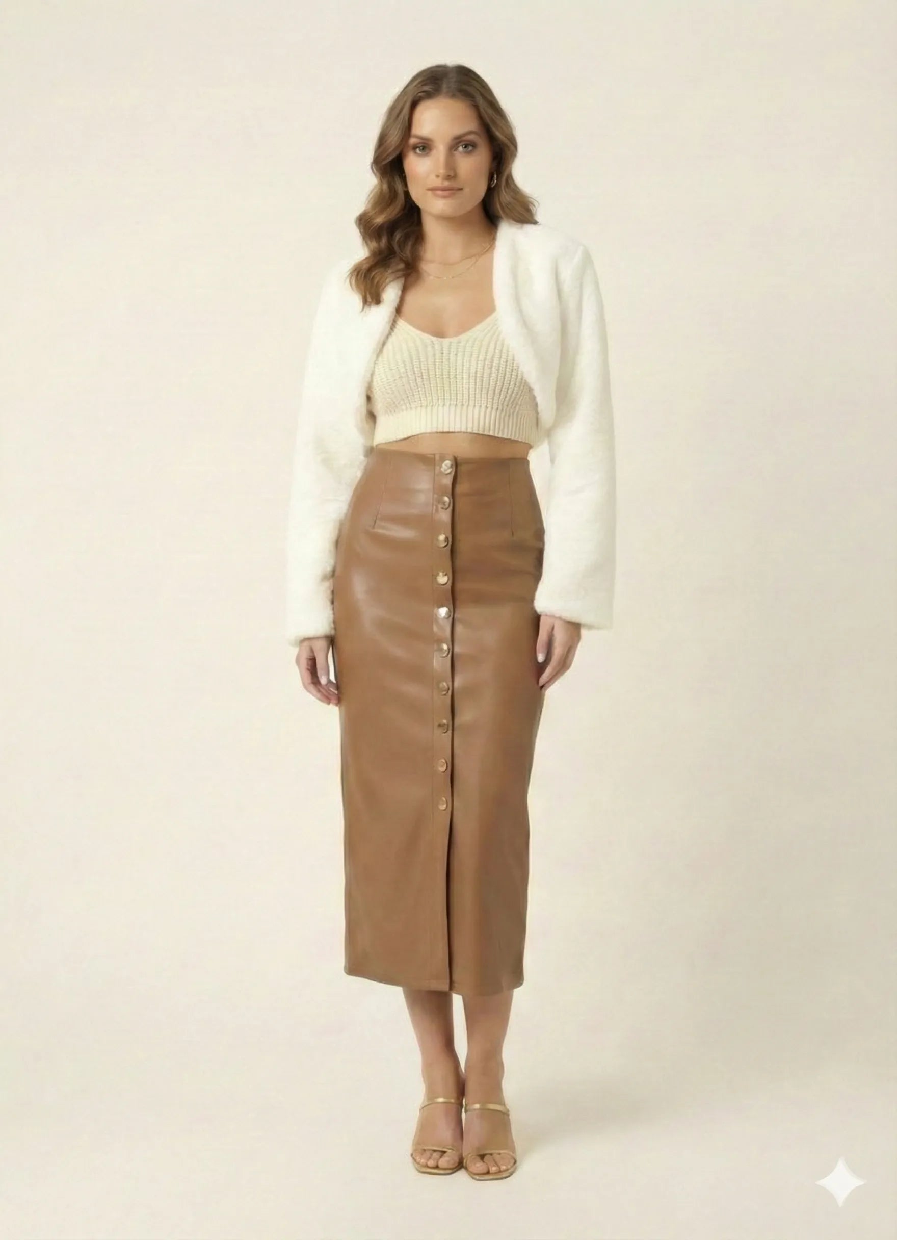 The Gilded Button Midi Skirt