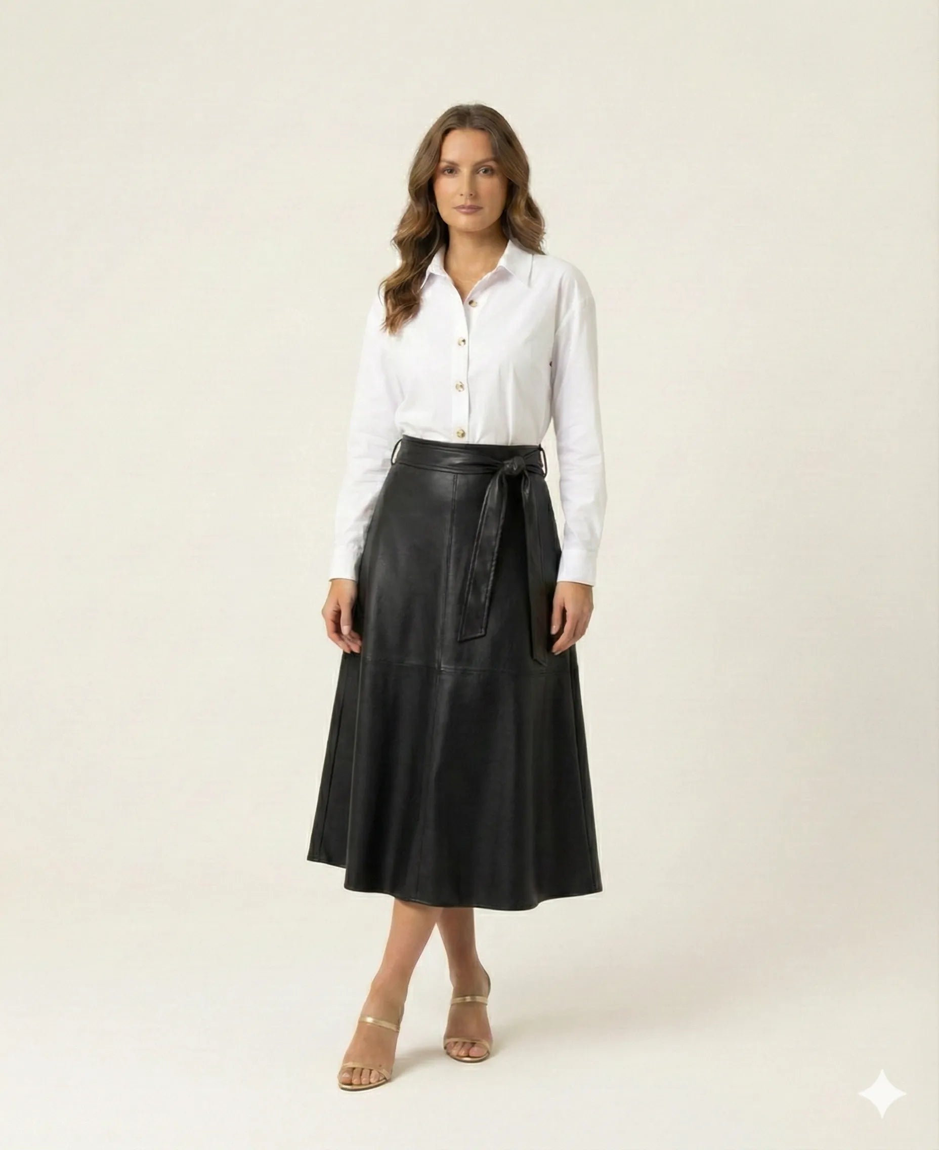 The Belted Leather Flare Skirt