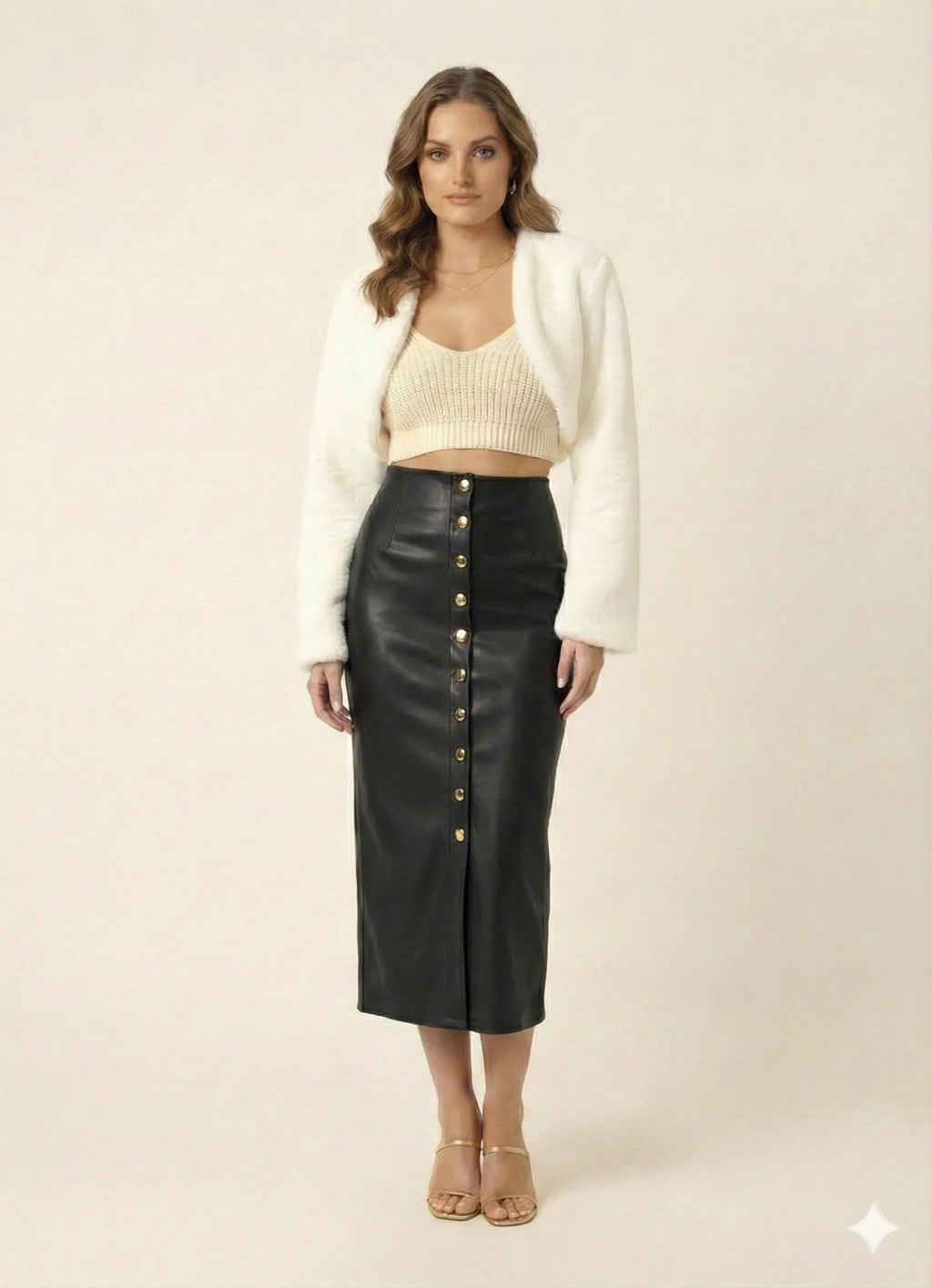The Gilded Button Midi Skirt