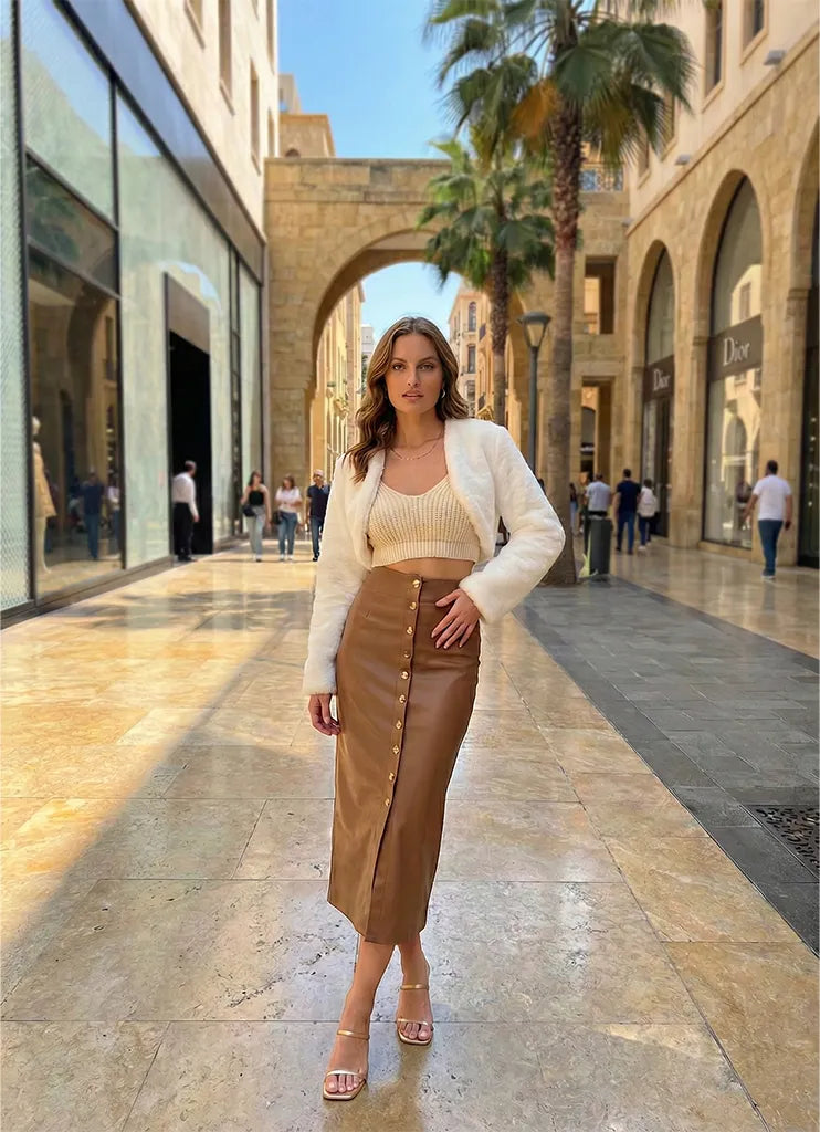 The Gilded Button Midi Skirt