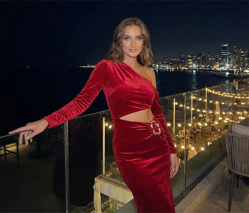 The Velvet Asymmetric Buckle Dress